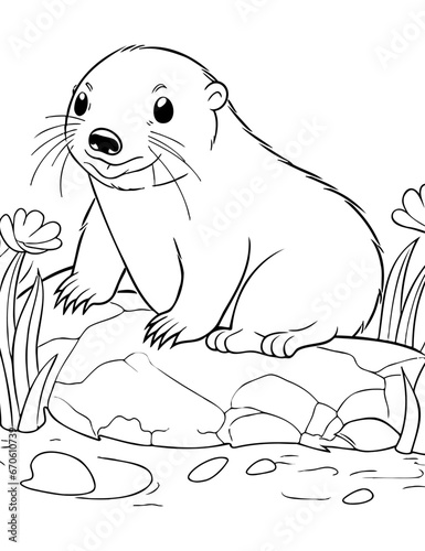 Mole coloring book page vector Illustration