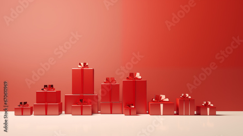 Mikołajki - prezenty pod choinkę na gwiazdkę - czerwone tło na życzenia na święta Bożego Narodzenia. Xmas. Wesołych Świąt. 