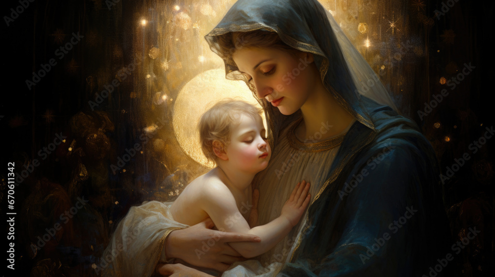 Blessed Virgin Mary with baby Jesus - obrazy, fototapety, plakaty 