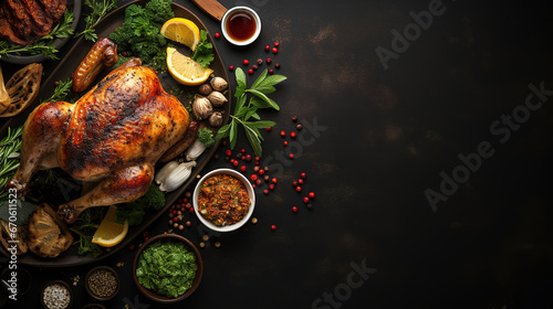 a turkey thanksgiving Menu, top View with minimalistic background with copy space