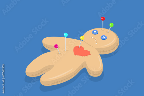 3D Isometric Flat Vector Illustration of Voodoo Doll, Black Magic or Witchcraft