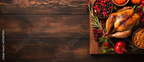 a turkey thanksgiving Menu, top View with minimalistic background with copy space