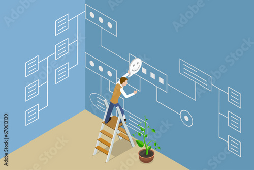 3D Isometric Flat Vector Illustration of Workflow Process Or Scheme, Algorithm Flow Chart