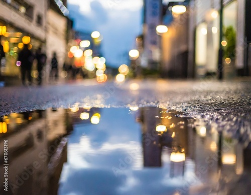 雨上がりの都会 水たまり 東京