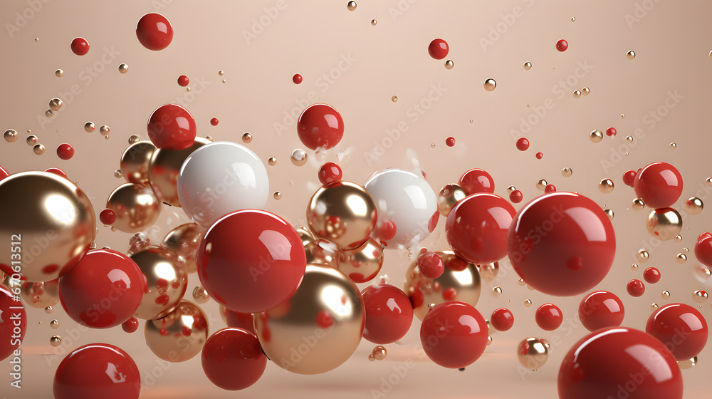 Decoration white red and gold glossy bubbles on the plain background Decoration white red and gold glossy bubbles on the plain background