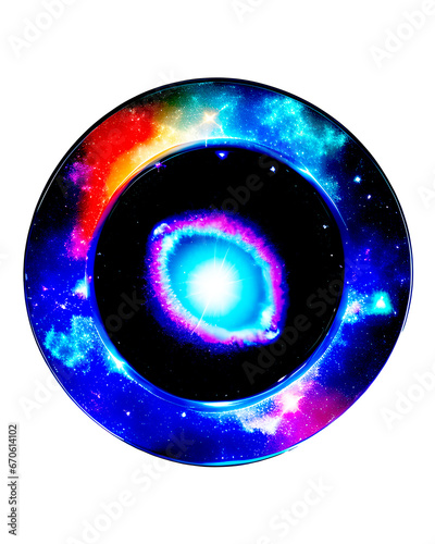 Galaxy and stars in a circle, galaxy in the blackhole, vector illustration, crystal, glass, PNG