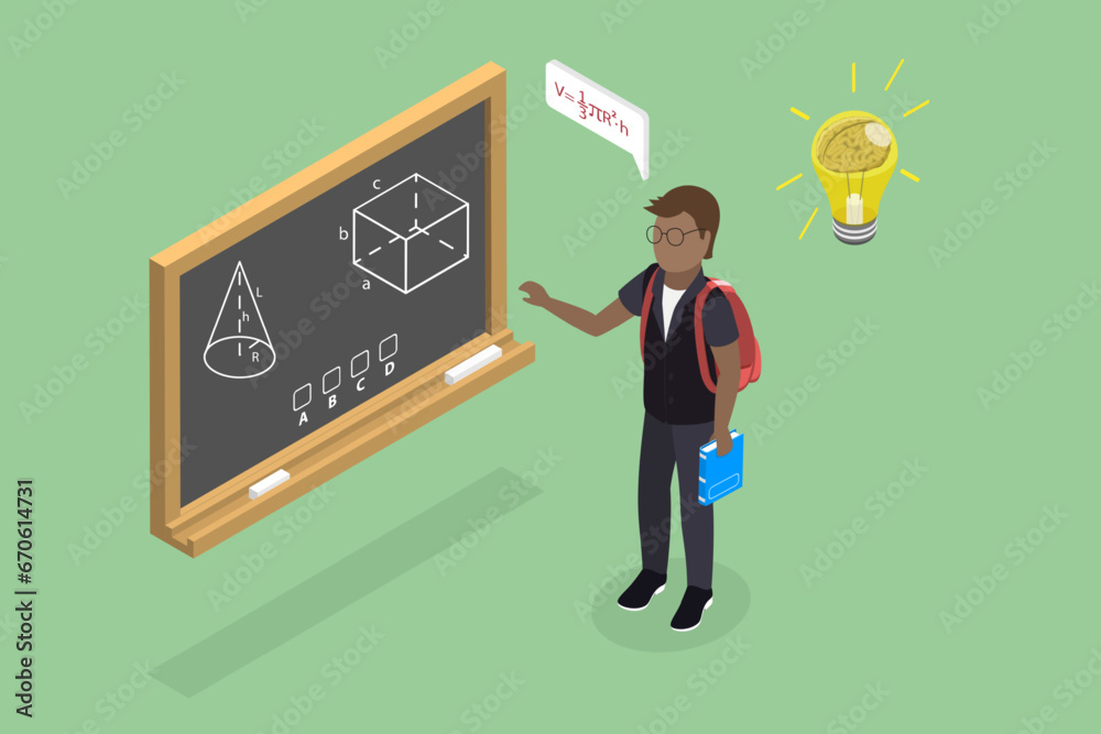 3D Isometric Flat Vector Illustration of Intelligent Schoolboy, Young Genius 3D Isometric Flat Vector Illustration of Intelligent Schoolboy, Young Genius