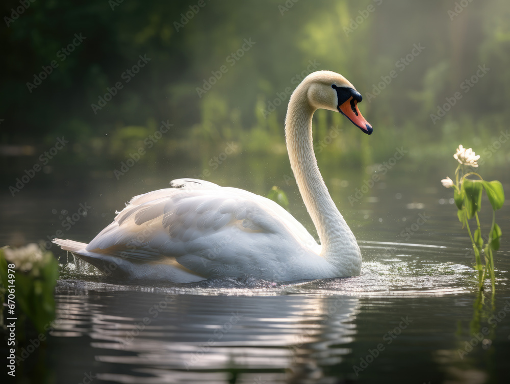 Obraz premium Portrait of a swan in its natural habitat.