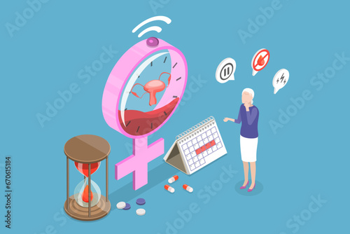 3D Isometric Flat Vector Illustration of Menopause Symptoms, Women Climacteric