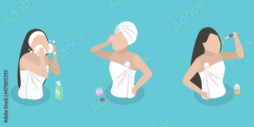 3D Isometric Flat Vector Illustration of Skin Care, Beauty Routine