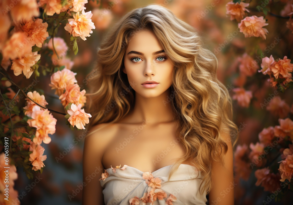 Natural portrait of pretty woman with long hair. AI generative Natural portrait of pretty woman with long hair. AI generative