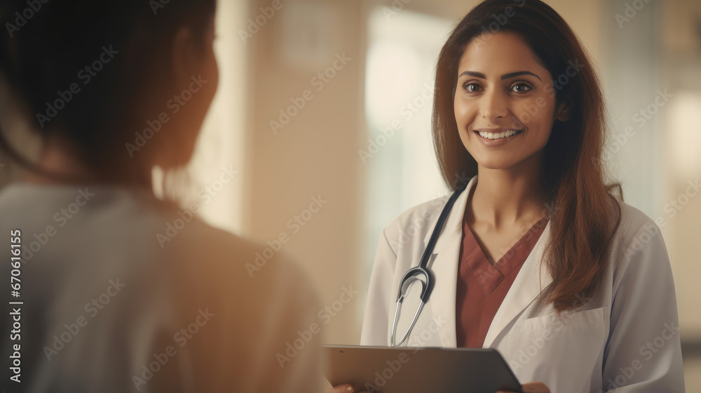 Φωτογραφία A female doctor discusses with a smiling patient in a hospital, reflecting a positive and compassionate healthcare interaction