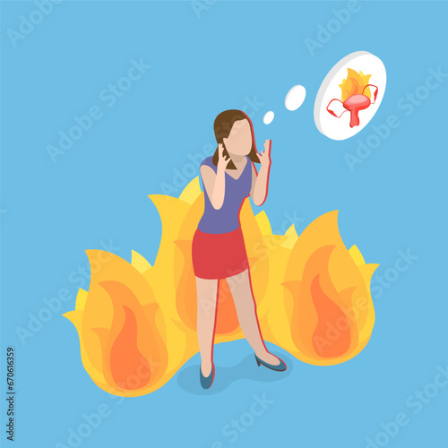 3D Isometric Flat Vector Illustration of Menstrual Pain, Psychological Breakdown