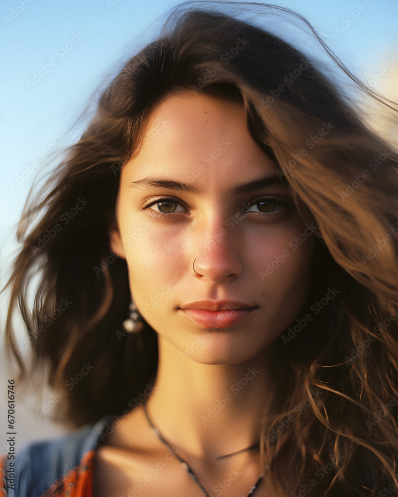 Beautiful Brunette Woman on Beach at Sunset Beautiful Brunette Woman on Beach at Sunset