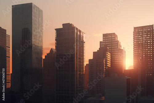 Silhouette of skyscrapers at sunset. 3d rendering