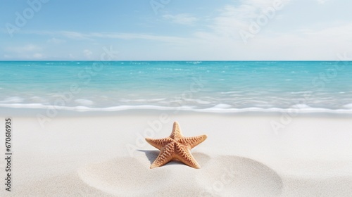 Solitary starfish resting on pristine white sands, waves gently kissing its edges.