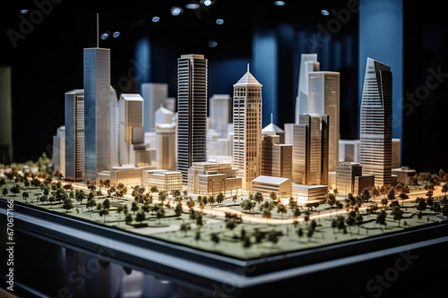 Innovative Business Building Project A Collaborative Team of Real Estate Developers, Architects, and Businessmen Work on a Complex Scale Model in Office. created with Generative AI