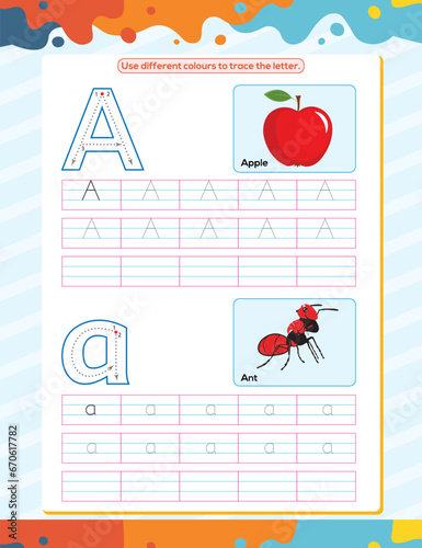 A alphabet tracing practice worksheet. Educational coloring book page with outline vector illustration for preschool