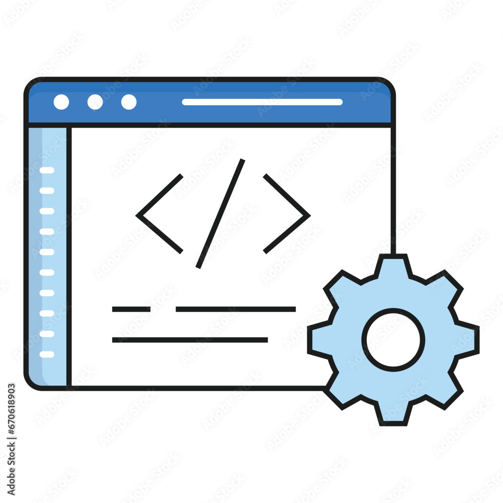 Icon depicting a webpage with programming lines and tags, illustrating web development, coding, and HTML source code. Icon depicting a webpage with programming lines and tags, illustrating web development, coding, and HTML source code.