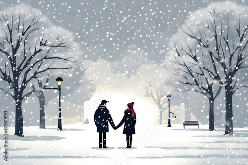 couple walking in the snow Generative AI