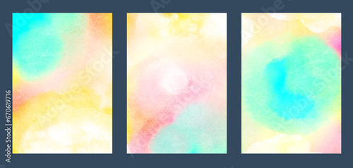 A set of watercolor backgrounds with a place for text. Hand-drawn illustration.