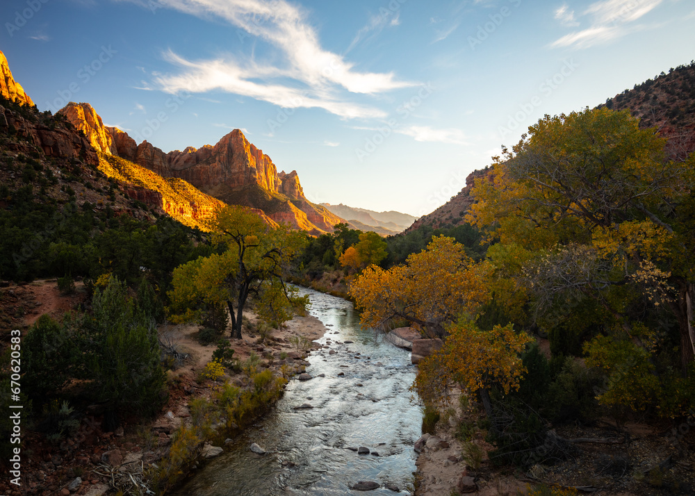 River Flowing Through Zion National Park in Utah 