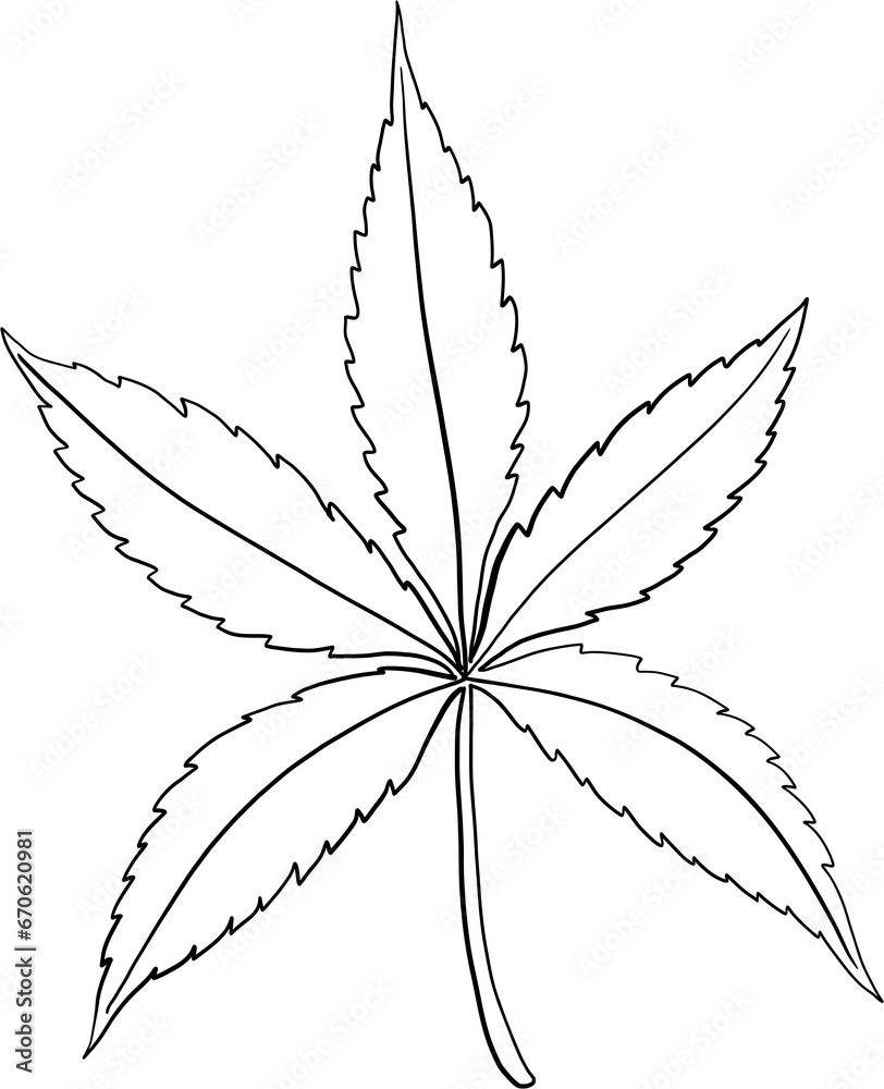 Simplicity cannabis leaf freehand drawing.