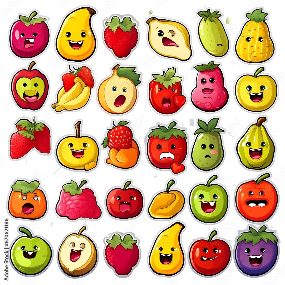 set of various fruits sticker design in a white background set of various fruits sticker design in a white background