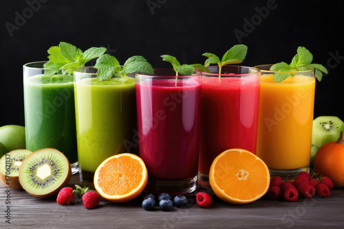 Set of fruit and vegetable and berries juice