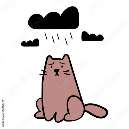 Stray cat. Unhappy animal. Vector flat illustration. Sadness, loneliness, depression.