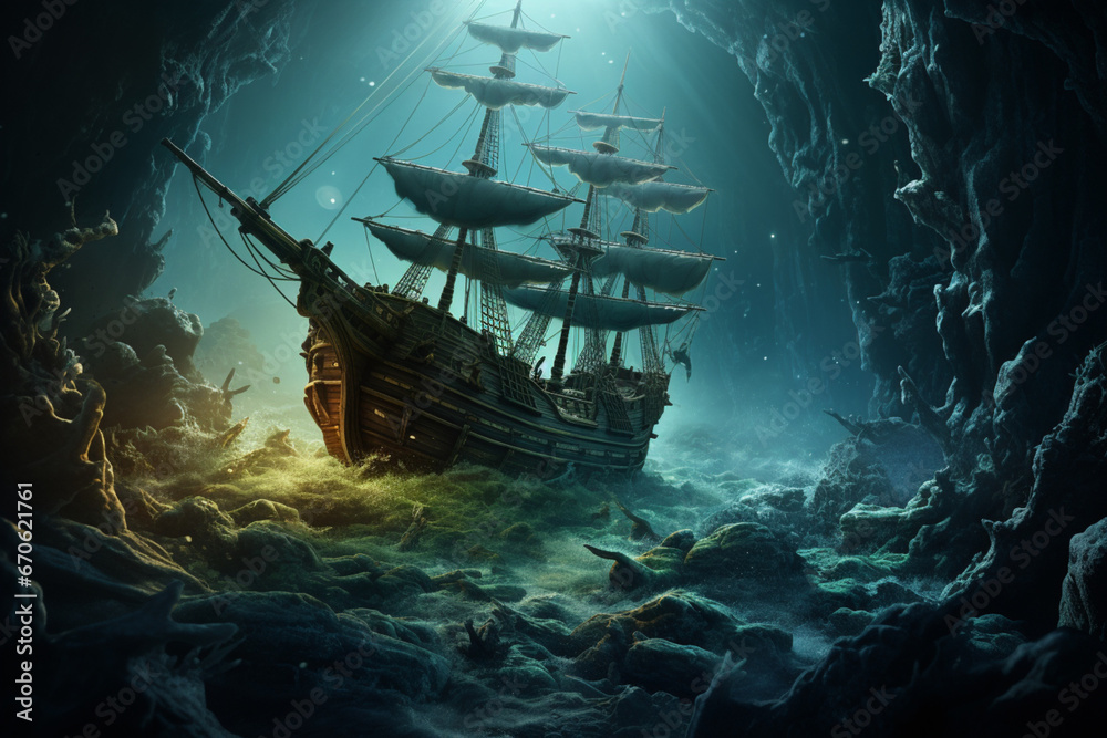 Naklejka premium pirate ship in the ocean