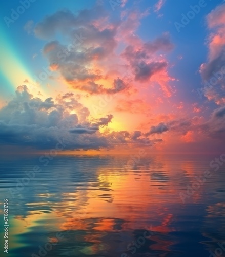 Sun landscape sunset nature horizon blue sea water clouds sunlight sky light sunrise © VICHIZH