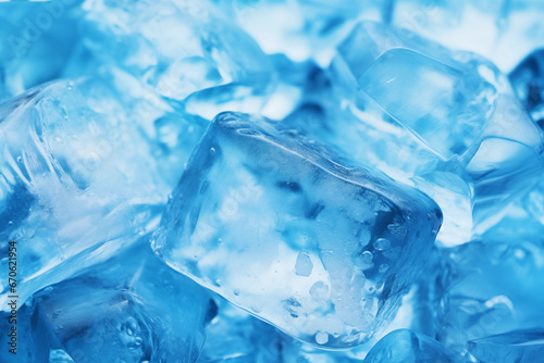 Beautiful background of blue ice cubes. AI generated content.