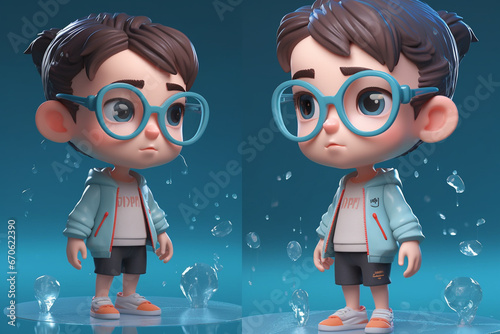 Obraz na płótnie Cute boy and girl in blue glasses - 3D rendered illustration w salonie