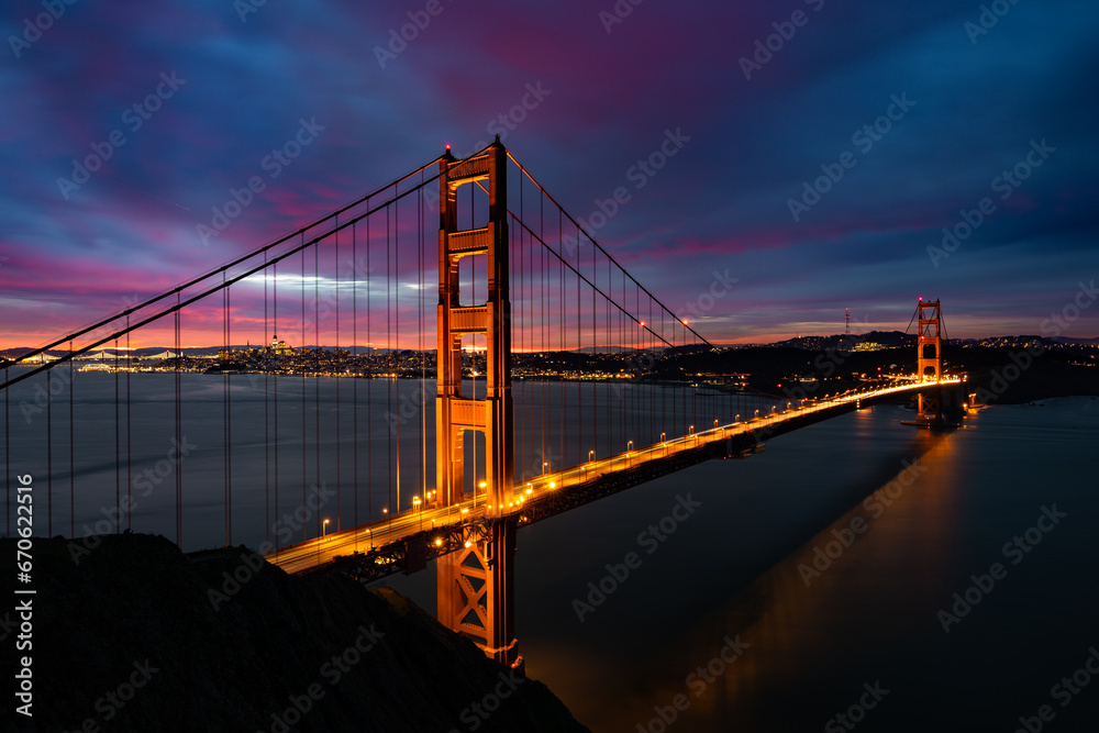 SF Golden Gate Bridge - Colorful Sunrise From Marin Headlands