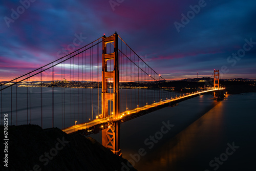Fototapeta Naklejka Na Ścianę i Meble -  SF Golden Gate Bridge - Colorful Sunrise From Marin Headlands