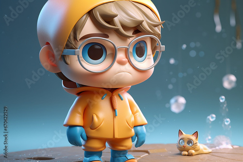 3d illustration of a little boy in the underwater world with bubbles