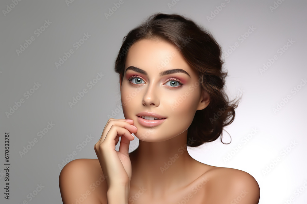 Radiant Beauty and Skin Care Smiling Woman with Healthy Facial Skin and Natural Makeup in Closeup Portrait. created with Generative AI Radiant Beauty and Skin Care Smiling Woman with Healthy Facial Skin and Natural Makeup in Closeup Portrait. created with Generative AI