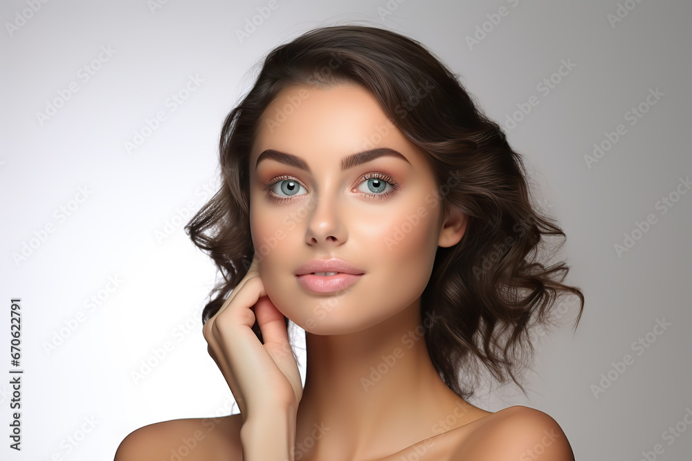 Radiant Beauty and Skin Care Smiling Woman with Healthy Facial Skin and Natural Makeup in Closeup Portrait. created with Generative AI Radiant Beauty and Skin Care Smiling Woman with Healthy Facial Skin and Natural Makeup in Closeup Portrait. created with Generative AI