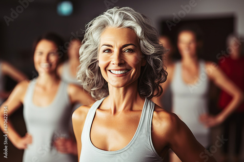 Active Lifestyle Embraced Middle-Aged Woman and Friends Express Their Passion for Sports in a Fitness Studio. created with Generative AI
