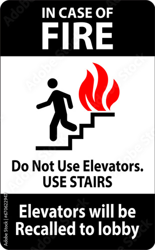 In Case Of Fire Sign Do Not Use Elevators. Use Stairs, Elevators Will Be Recalled To Lobby