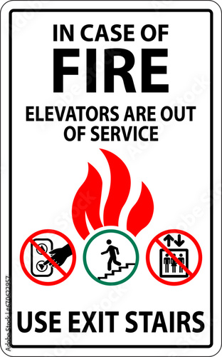 In Case Of Fire Sign Elevators Are Out of Service, Use Exit Stairs