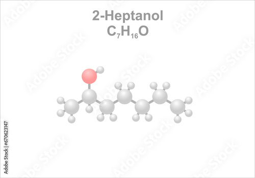 Murais de parede Simplified scheme of the 2-Heptanol molecule.