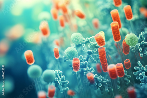 Macro close up shot of bacteria and virus 