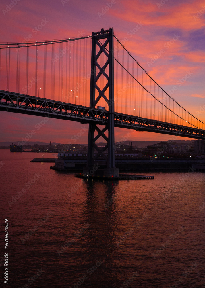 SF Bay Bridge During Vibrant Red Sunset