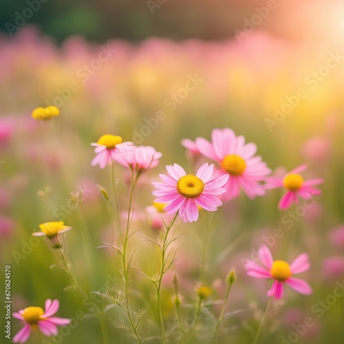 Pink wildflower daisies in a summer meadow