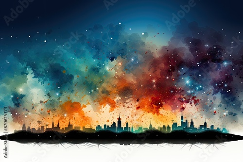 Spectacular abstract cityscape colorfull digital art illustration © Anjali