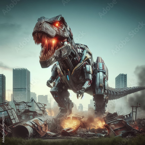 dinosaur robot destroyer city photo