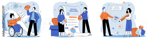 Social welfare. Vector illustration. Active participation in social welfare activities leads to stronger and more supportive society Community unity is strengthened through collaborative social