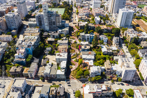 Aerial View of San Francisco Lombard Street in Summer